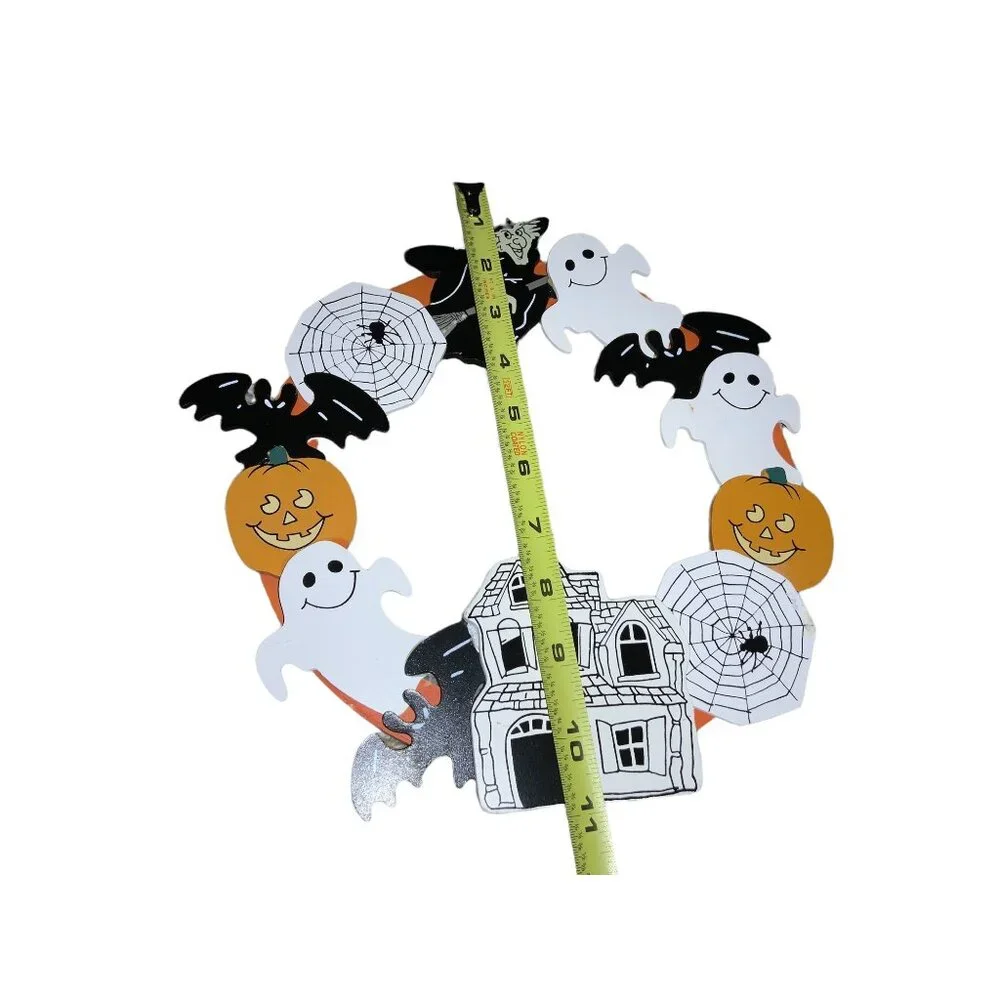 Halloween Wooden Door Wreath With Witch Ghosts & Spider Webs